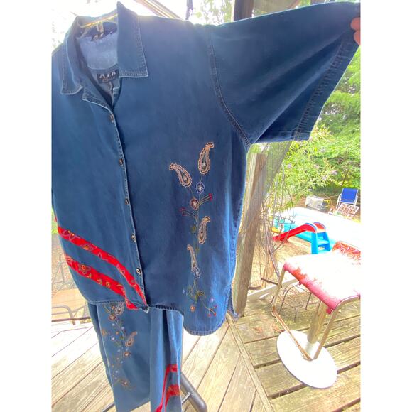 Women's 2 Piece Midi Dress & Over Shirt 2X floral & red fabric trim on both VGUC - Picture 8 of 16